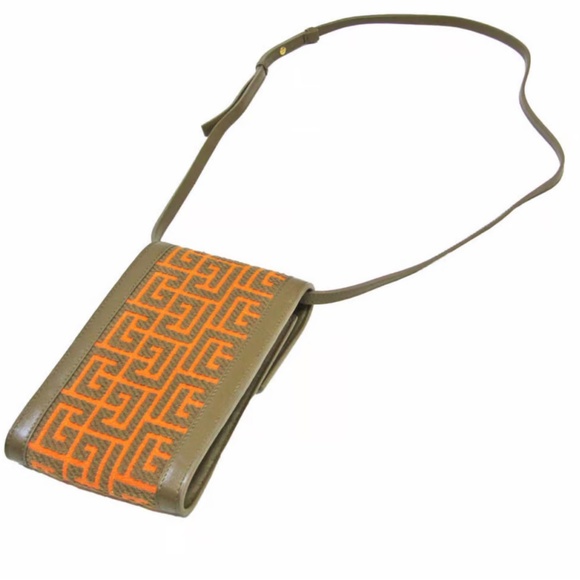 Balmain 1945 Jacquard Monogram Phone Crossbody Bag Olive/ Orange NWT - Picture 2 of 2